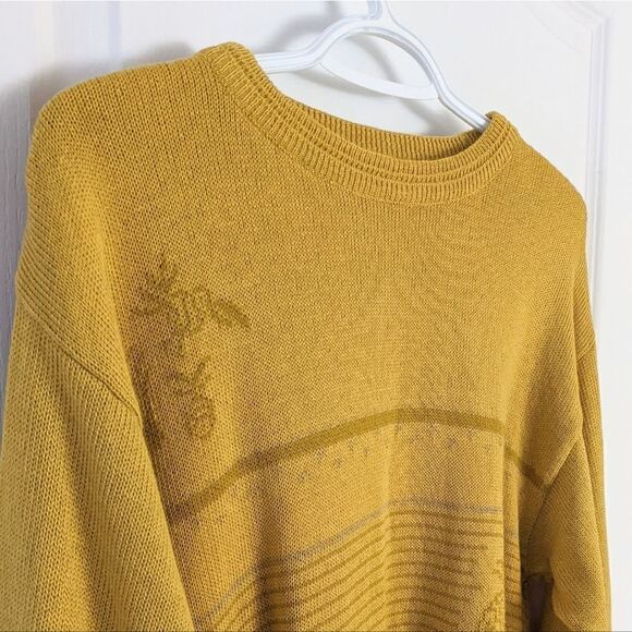 VINTAGE mustard yellow cotton blend oversized crew neck sweater ananace Small F1 - Picture 6 of 9